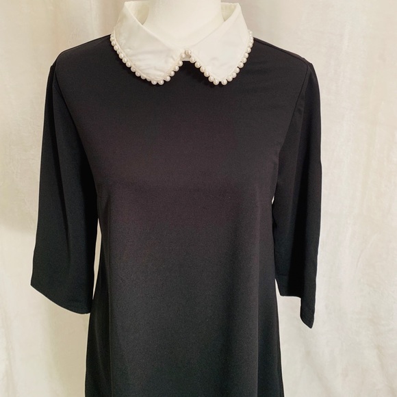 Pearl beaded collar black dress - Picture 3 of 4